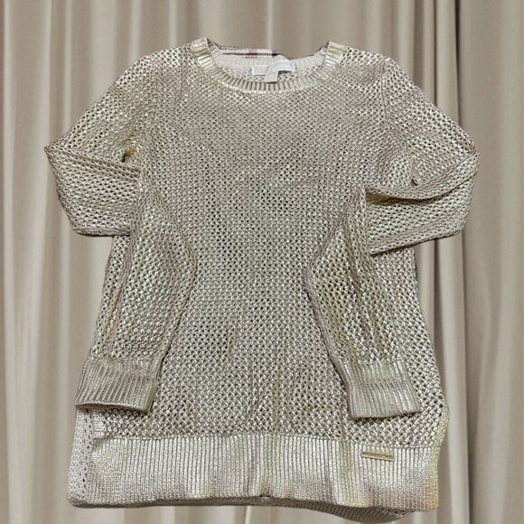 Michael Kors metallic Gold Shimmer knit sweater XS - Picture 6 of 13